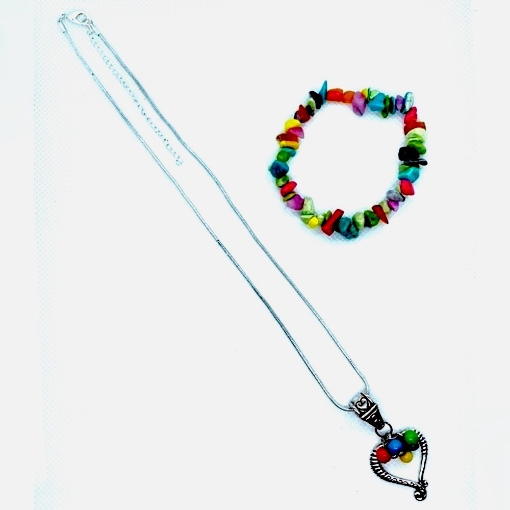 HEART NECKLACE/CHUNKY BRACELET SET